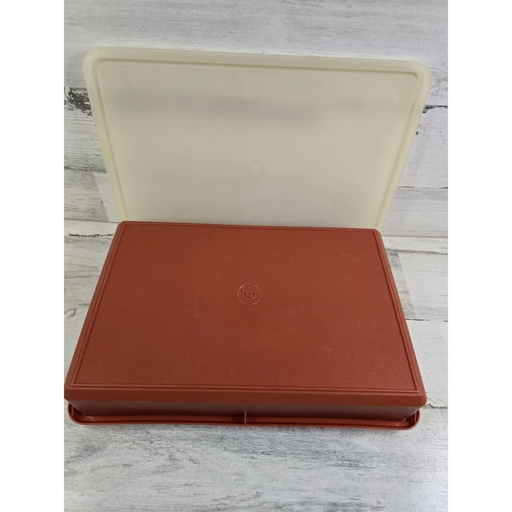 Vintage 70's Tupperware Paprika Rectangular Storage Container Sheer Lid 12x9x2